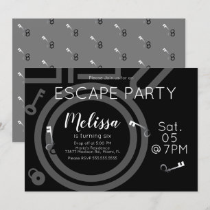 Modern Escape Room Birthday Party Grey Black Kaart