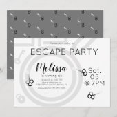 Modern Escape Room Birthday Party Grey Invitation Kaart (Voorkant / Achterkant)