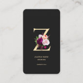 Modern Esthetisch Monogram Z Bloemen Zwart Goud Visitekaartje (Voorkant)