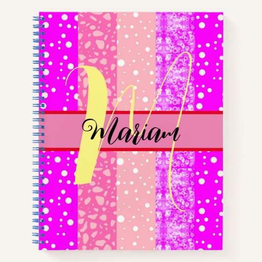 Modern esthetisch roze - kleurrijke naam monogram notitieboek (Voorkant)