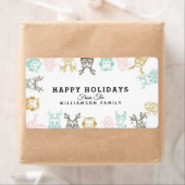 Modern Etched Style Woodland Dieren Kerstmis Etiket (Insitu)
