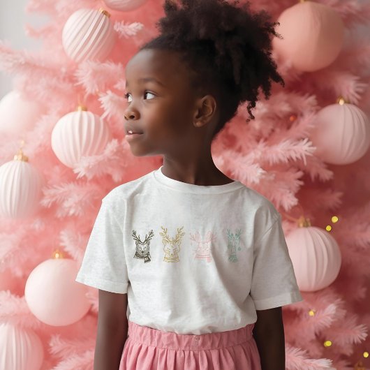 Modern Etched Style Woodland Dieren Kerstmis Tri-Blend Shirt