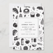Modern eten Doodle Dinner Party Kaart (Voorkant)