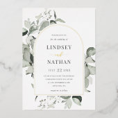 Modern Eucalyptus Arch Wedding Gold Folie Uitnodiging (Voorkant)