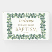 Modern Eucalyptus Boy Baptism Welcome Sign Spandoek (Horizontaal)