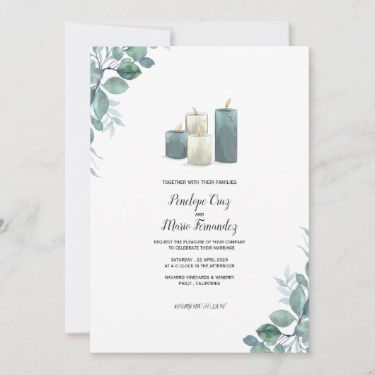 Modern Eucalyptus & Candle Wedding Invitation  (Devant)