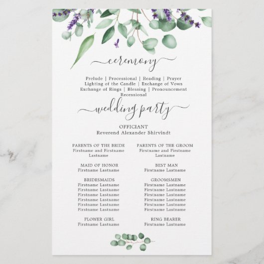 Modern Eucalyptus Floral Wedding Ceremony Programm (Achterkant)