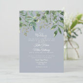 Modern Eucalyptus Foliage Dusty Blue Wedding Invit Kaart (Staand voorkant)