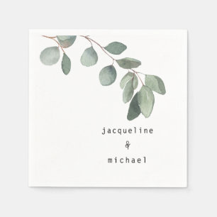 Modern Eucalyptus Foliage Wedding Cocktail Napkins Servet