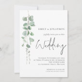Modern Eucalyptus Fotoscript Sage Bruiloft Kaart (Voorkant)