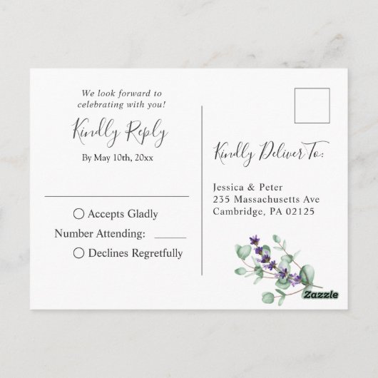 Modern Eucalyptus Geometrisch Lijst Bruiloft RSVP Briefkaart (Achterkant)