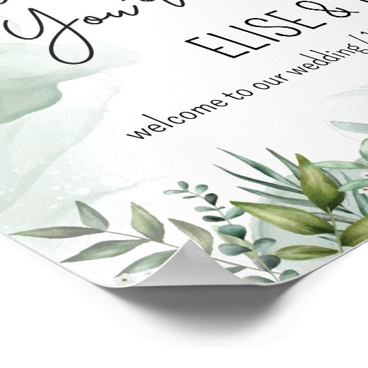 Modern Eucalyptus Green Foliage Weduwschap Welkom Poster (Hoek)