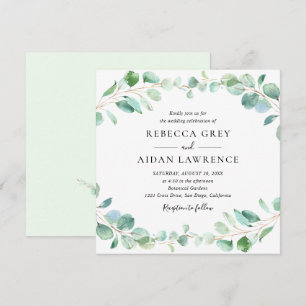 Modern Eucalyptus Greenery Foliage Wedding Square Kaart