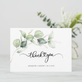 Modern Eucalyptus Greenery Hand-Lettered Wedding Bedankkaart (Staand voorkant)