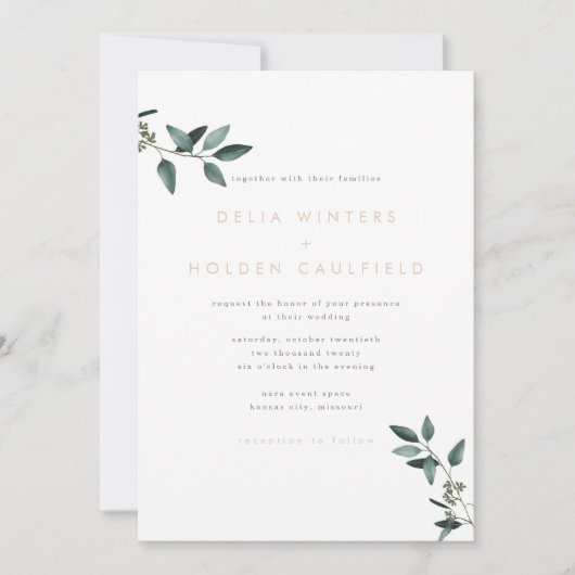 Modern Eucalyptus Greenery Wedding Invitation Kaart (Voorkant)