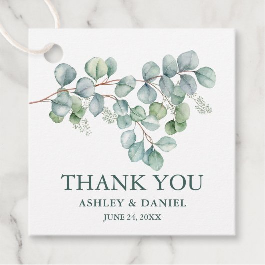 Modern eucalyptus groen dank u bruiloft bedankjes labels (Voorkant)