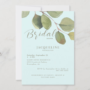 Modern Eucalyptus Ice Blue Gold Tekst Vrijgezellen Kaart