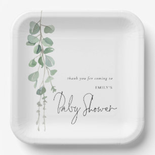 Modern Eucalyptus Name Baby shower Papieren Bordje