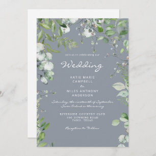 Modern Eucalyptus No Parents Dusty Blue Wedding Kaart