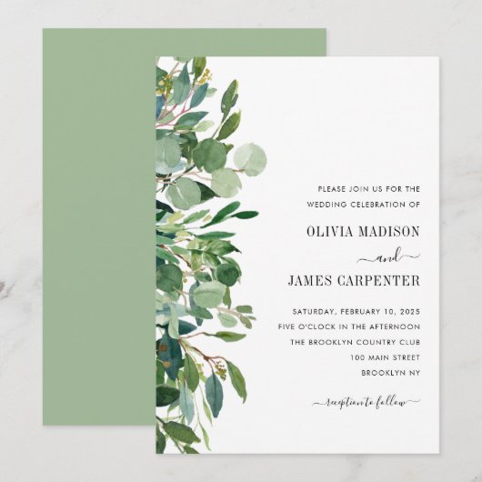 Modern Eucalyptus Sage Greenery Foliage Wedding Kaart (Voorkant / Achterkant)