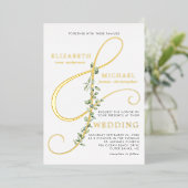 Modern Eucalytpus Ampersand Photo Wedding Gold Folie Uitnodiging (Staand Voorkant)