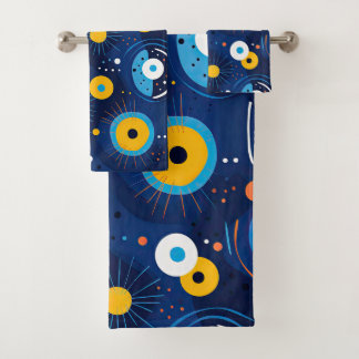 Modern Evil Eye Patroon Marine Blauw BOHO Bad Handdoek