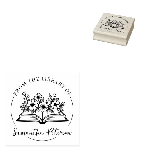 Modern Ex Libris, Boek Wilde Bloemen  Rubberstempel (Gestempeld)