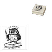 Modern Ex Libris Uil met Boek, Aangepaste Biblioth Rubberstempel (Gestempeld)