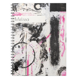 Modern expressief roze en zwart abstract geschilde notitieboek