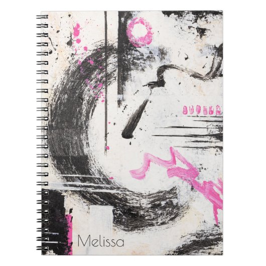 Modern expressief roze en zwart abstract geschilde notitieboek (Voorkant)