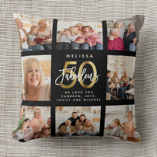 Modern Fabulous 50th Birthday Foto Collage Gold Kussen