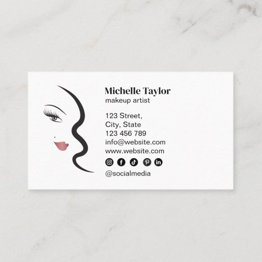 Modern Face Beauty Makeup minimalistisch eenvoudig Visitekaartje (Achterkant)