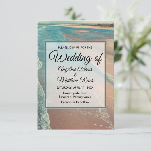 Modern Fade Tropical Beach Zee Weddenschap Card Kaart (Staand voorkant)