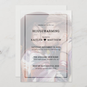 Modern Faded FotoTypografie Housewarming Party Kaart