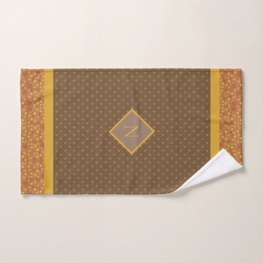 Modern Fall Leaves Monogram Brown Polka Dot Bad Handdoek (Handdoek)