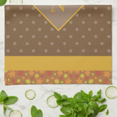 Modern Fall Leaves Monogram Brown Polka Dot Theedoek (Gevouwen)
