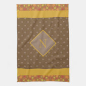 Modern Fall Leaves Monogram Brown Polka Dot Theedoek (Verticaal)