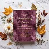 Modern Fall Leaves Thanksgiving Dinner Party Gold Folie Uitnodiging