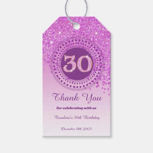 Modern Falling Pink Glitter 30th Birthday Cadeaulabel (Voorkant)