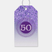 Modern Falling Purple Glitter 50th Birthday Cadeaulabel (Achterkant)