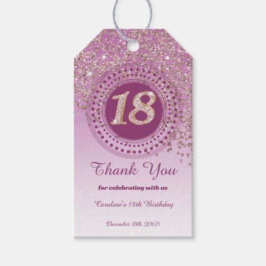 Modern Falling Roos Gold Glitter 18e verjaardag Cadeaulabel (Voorkant)