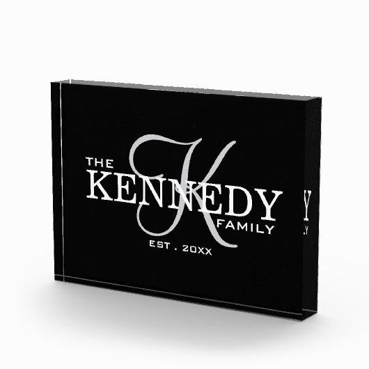 Modern Familie Monogram Achternaam Typografie Zwar Fotoblokken (Rechts)