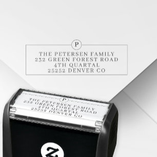 Modern familie monogram initiaal retouradres zelfinktende stempel