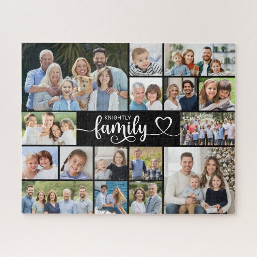 Modern FAMILY 16 Photo Collage Script Heart Legpuzzel (Horizontaal)