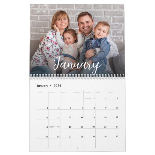Modern Family Foto's Script Overlay 2026 Kalender (Jan 2026)