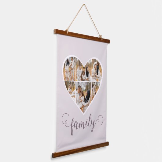 Modern FAMILY Heart Photo Collage Love Script Hangend Wandkleed (Gebogen)