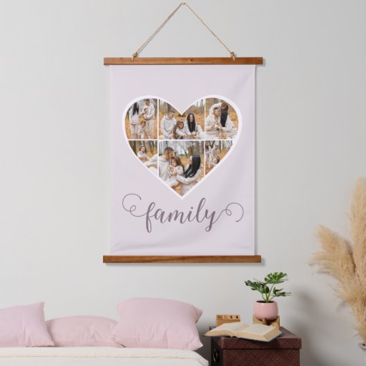 Modern FAMILY Heart Photo Collage Love Script Hangend Wandkleed (Slaapkamer)