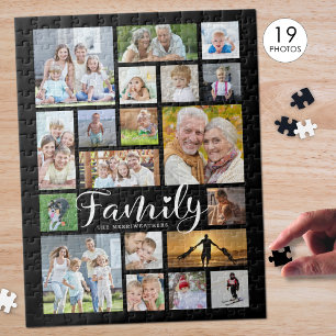 Modern FAMILY Scrip Photo Collage Name Black Legpuzzel