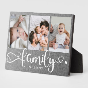 Modern Family Script Collage Linen 3 Foto Block Fotoplaat