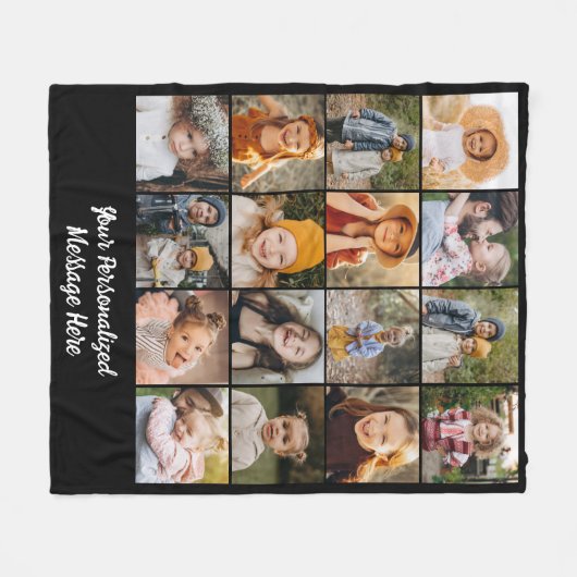 Modern Family Text Customized 16 Photo Collage Fleece Deken (Voorkant (Horizontaal))